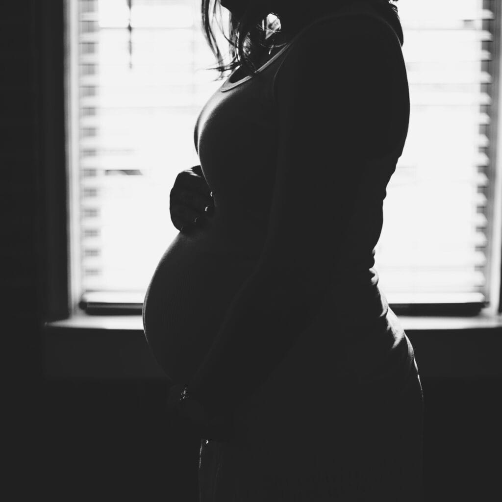 pregnant woman black and white